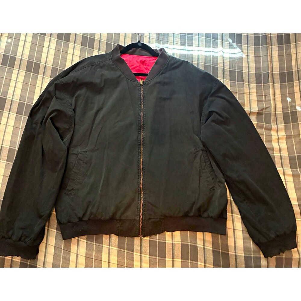 Vintage Marlboro Black Canvas Bomber Jacket Zip Front Embroidered Logo Men's L